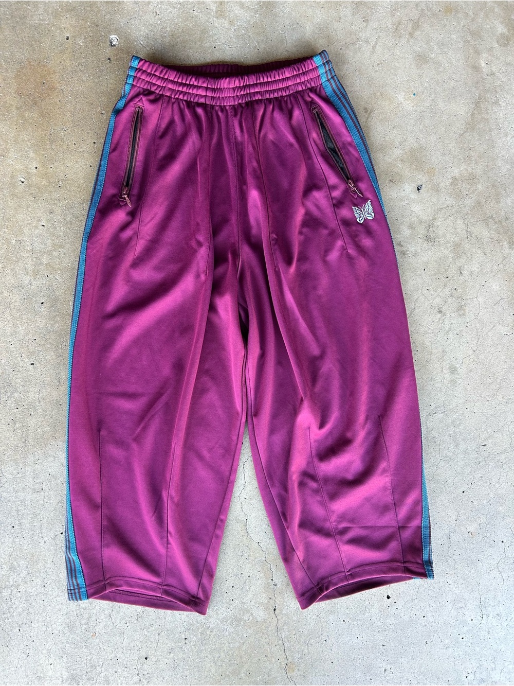 Needles Men's Magenta Sweatpants with Blue Side Trim